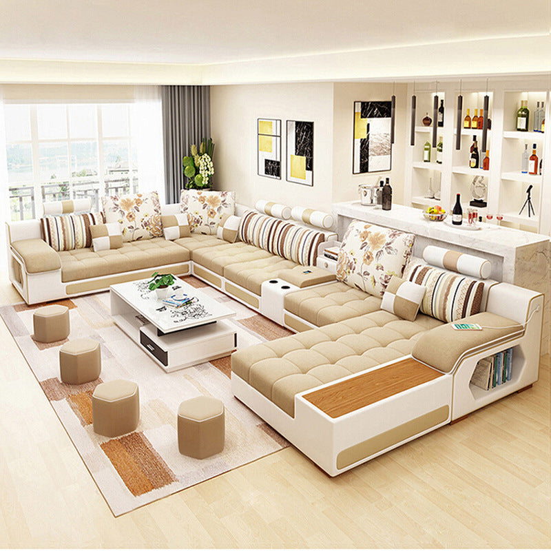 Tuxedo Arm Sofa and Chaise Slipcovered Fabric Settee with Storage