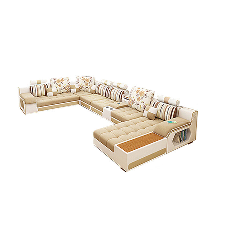 Tuxedo Arm Sofa and Chaise Slipcovered Fabric Settee with Storage