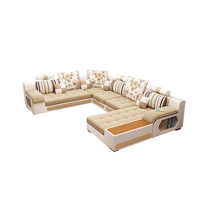 Tuxedo Arm Sofa and Chaise Slipcovered Fabric Settee with Storage