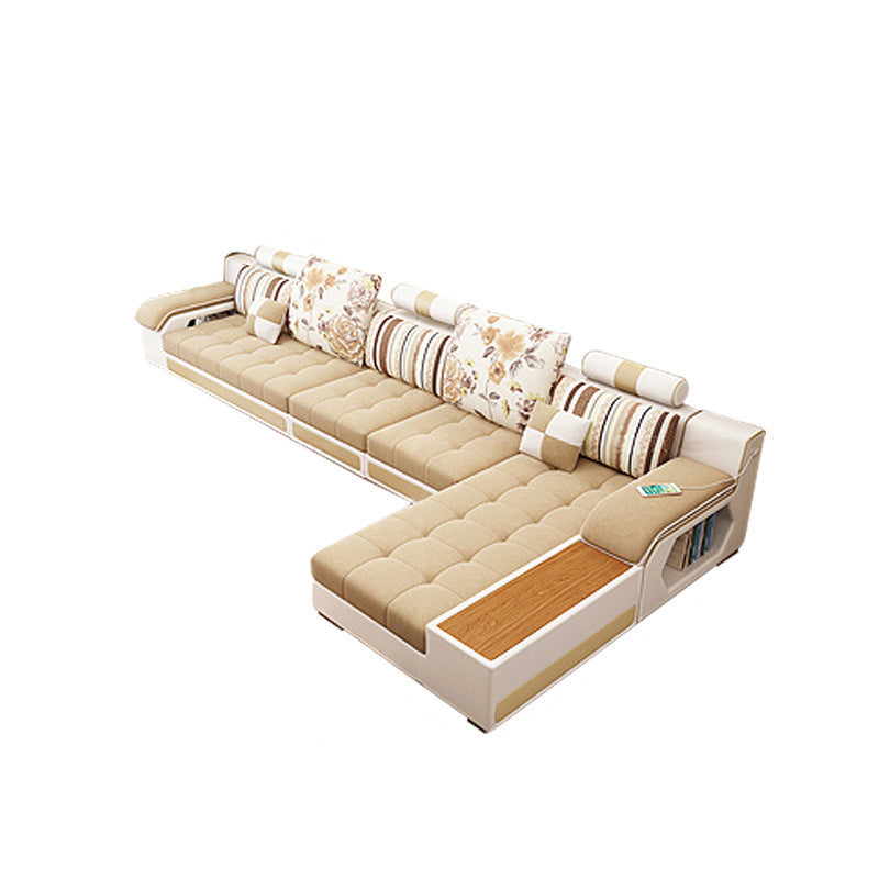 Tuxedo Arm Sofa and Chaise Slipcovered Fabric Settee with Storage