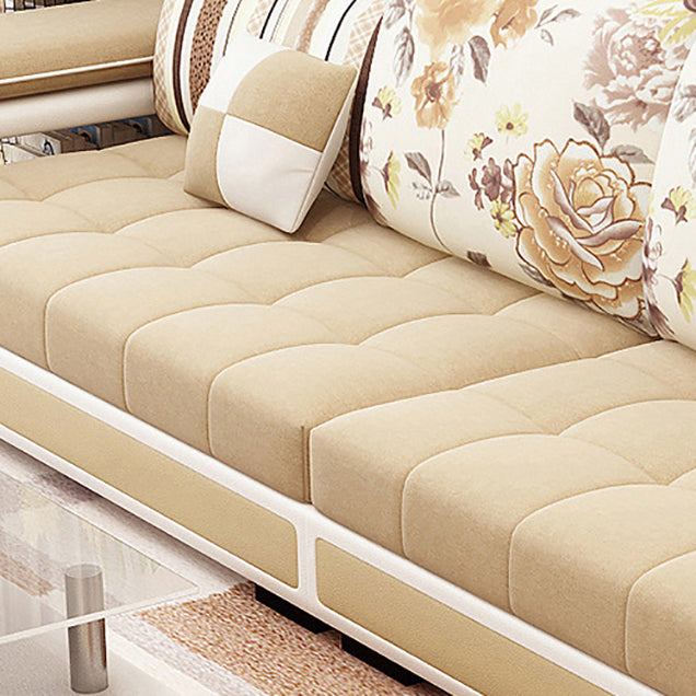 Tuxedo Arm Sofa and Chaise Slipcovered Fabric Settee with Storage