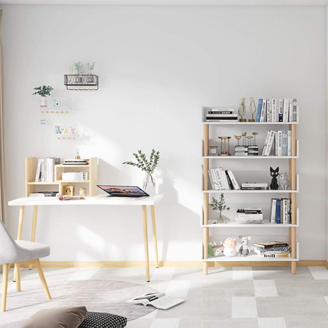 Open Back Modern Style Bookshelf Wood Bookcase for Study Room