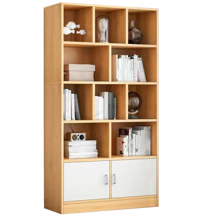 Modern Style Bookshelf Closed Back Wood Bookcase with Doors for Home Office