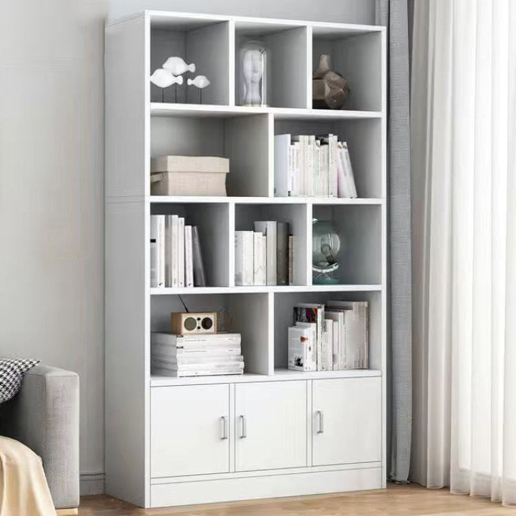 Modern Style Bookshelf Closed Back Wood Bookcase with Doors for Home Office