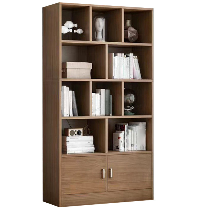 Modern Style Bookshelf Closed Back Wood Bookcase with Doors for Home Office