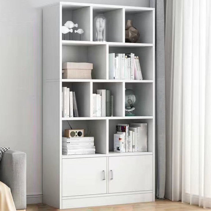Modern Style Bookshelf Closed Back Wood Bookcase with Doors for Home Office