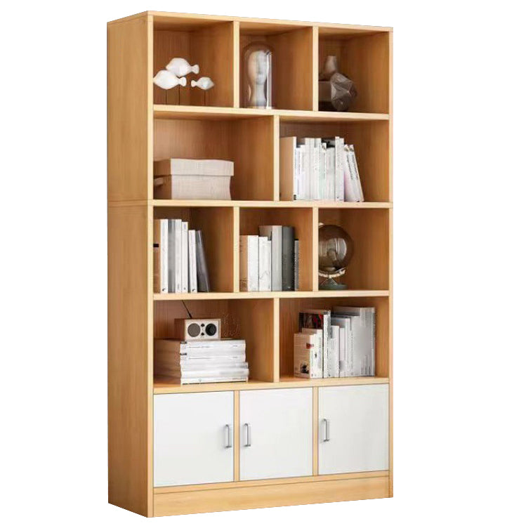 Modern Style Bookshelf Closed Back Wood Bookcase with Doors for Home Office