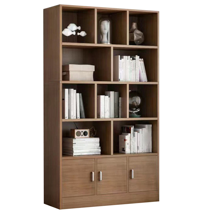 Modern Style Bookshelf Closed Back Wood Bookcase with Doors for Home Office