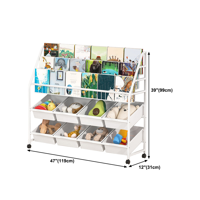 White Bookshelf Contemporary Style Bookcase for Study Room with Casters