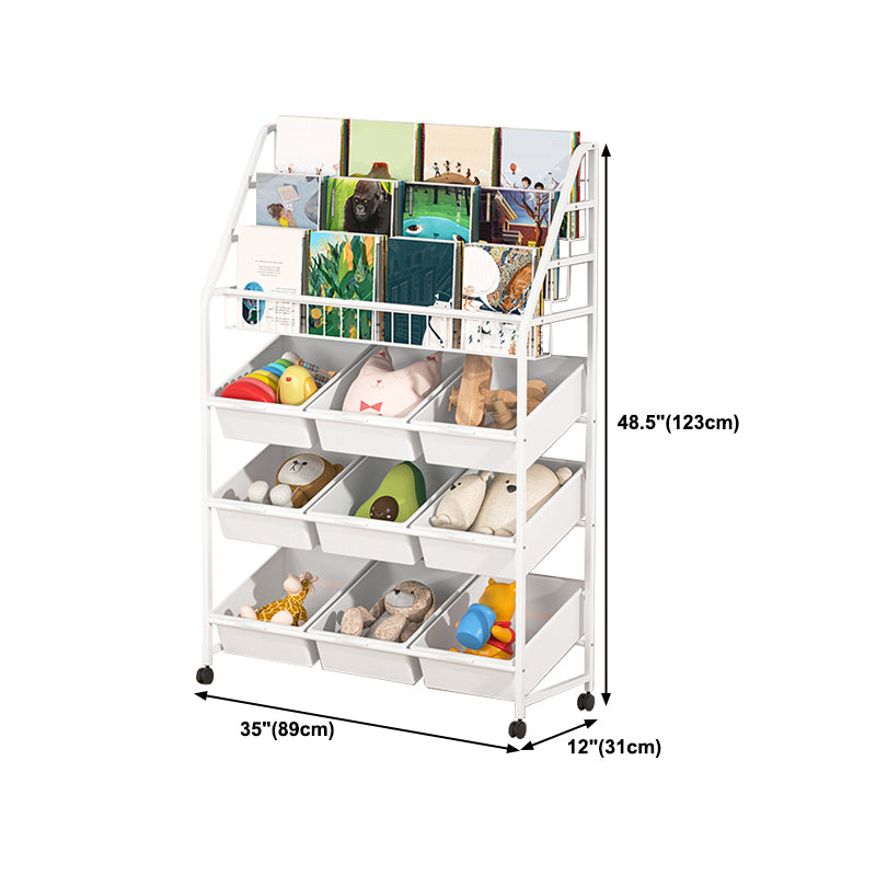 White Bookshelf Contemporary Style Bookcase for Study Room with Casters