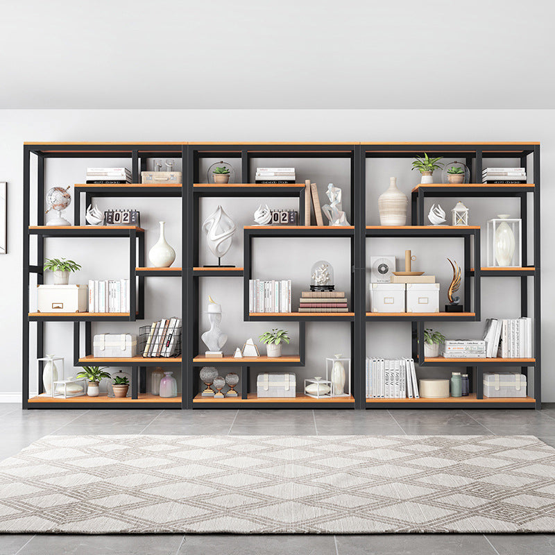 Geometric Book Shelf Wooden and Metal Bookcase for Home Office