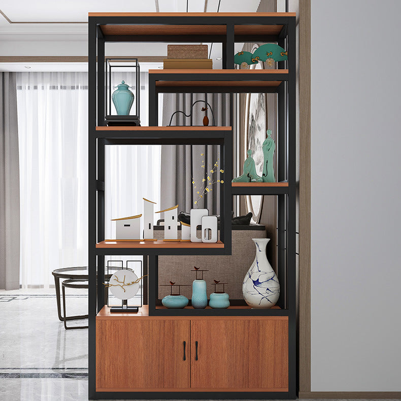 Modern Bookshelf with Doors Geometric Shelf Bookcase for Office