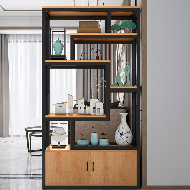 Modern Bookshelf with Doors Geometric Shelf Bookcase for Office