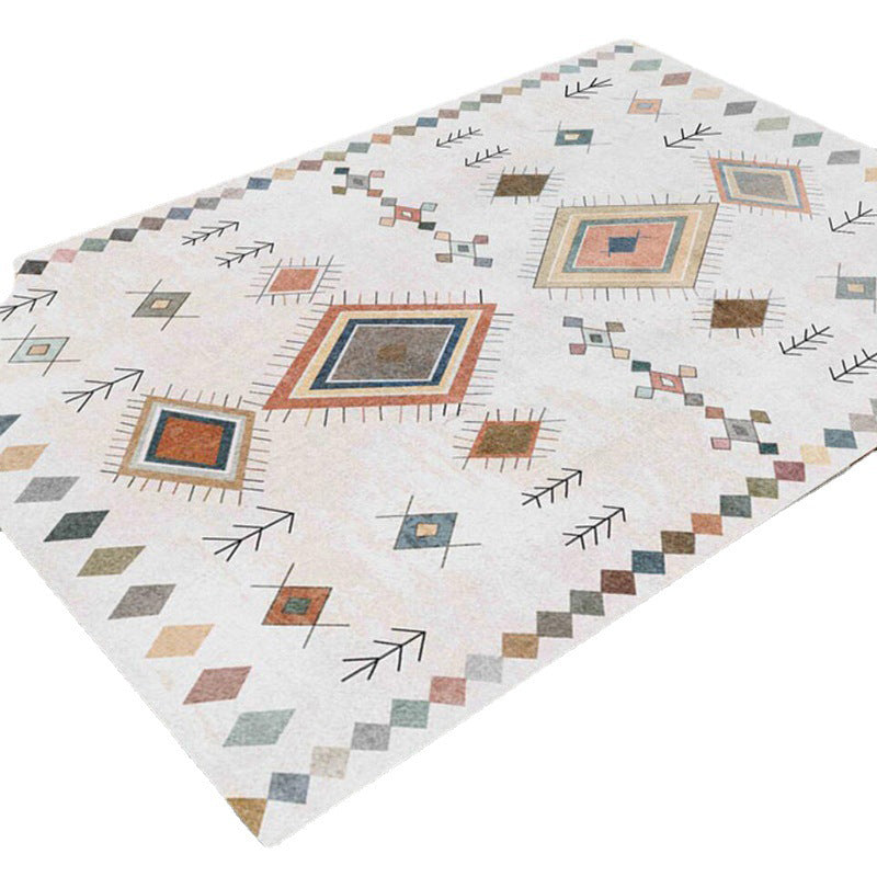 Beige Morocco Rug Polyester Graphic Rug Washable Rug for Drawing Room