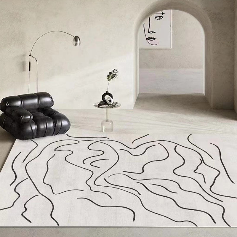White Modern Rug Polyester Abstract Color Piece Rug Washable Rug for Living Room