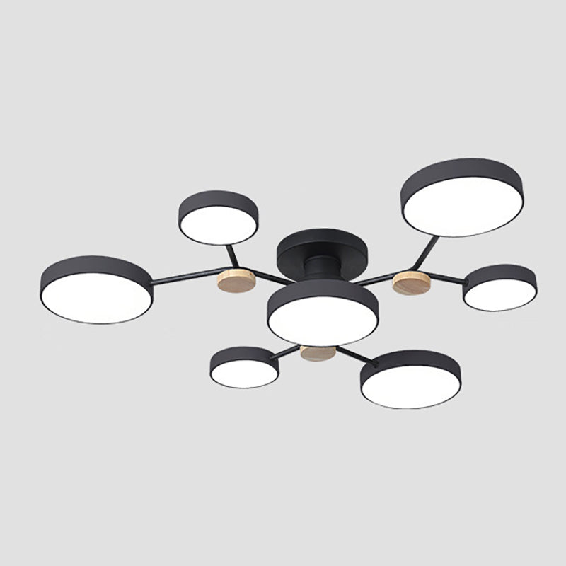 Modern Round Ceiling Light Colorful Multi Light Flush Mount Light with Wood for Bedroom
