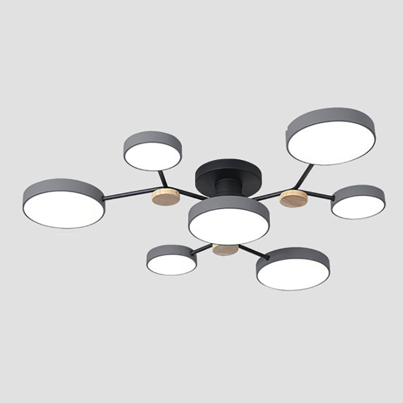 Modern Round Ceiling Light Colorful Multi Light Flush Mount Light with Wood for Bedroom