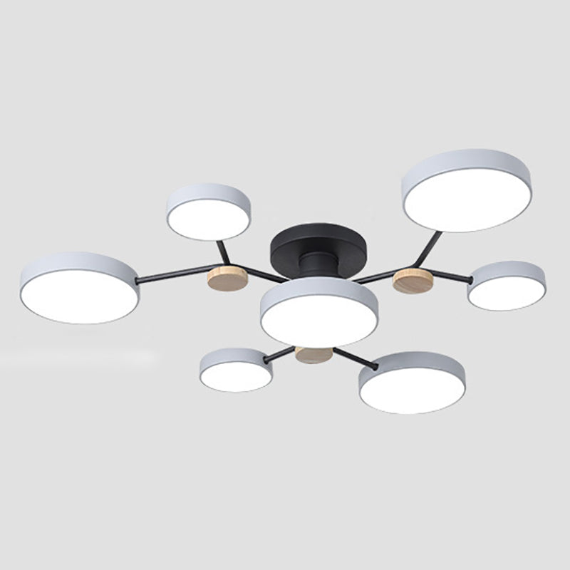Modern Round Ceiling Light Colorful Multi Light Flush Mount Light with Wood for Bedroom
