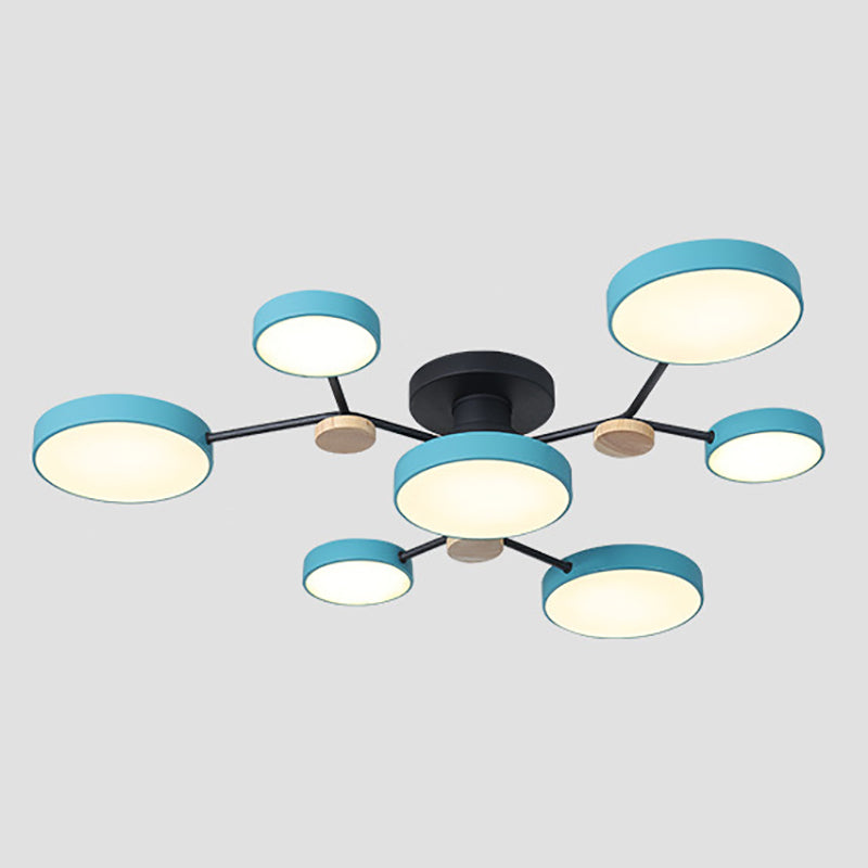 Modern Round Ceiling Light Colorful Multi Light Flush Mount Light with Wood for Bedroom
