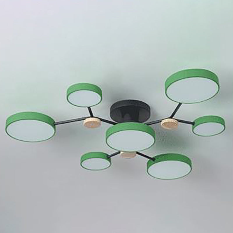 Modern Round Ceiling Light Colorful Multi Light Flush Mount Light with Wood for Bedroom