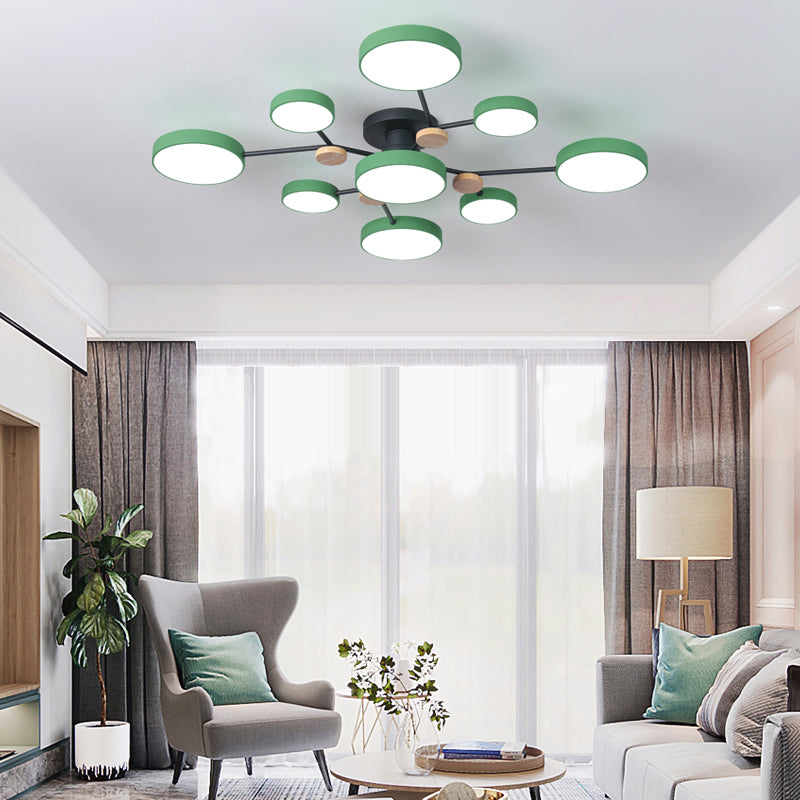 Modern Round Ceiling Light Colorful Multi Light Flush Mount Light with Wood for Bedroom