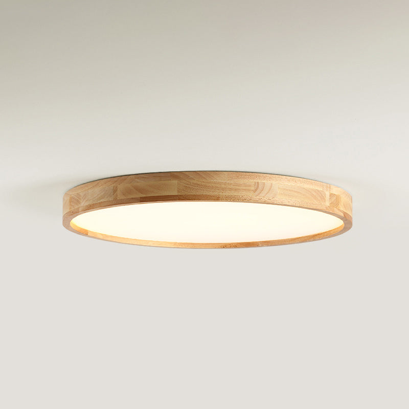 Wood Round Flush Mount Ceiling Light Modern 1 Light Flush Mounted Ceiling Fixture in Brown