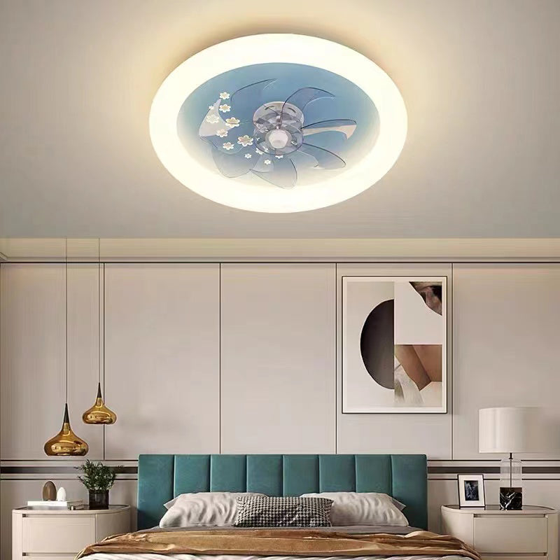 Round Shape Ceiling Fan Light Children LED Ceiling Mount Lamp with Acrylic Shade