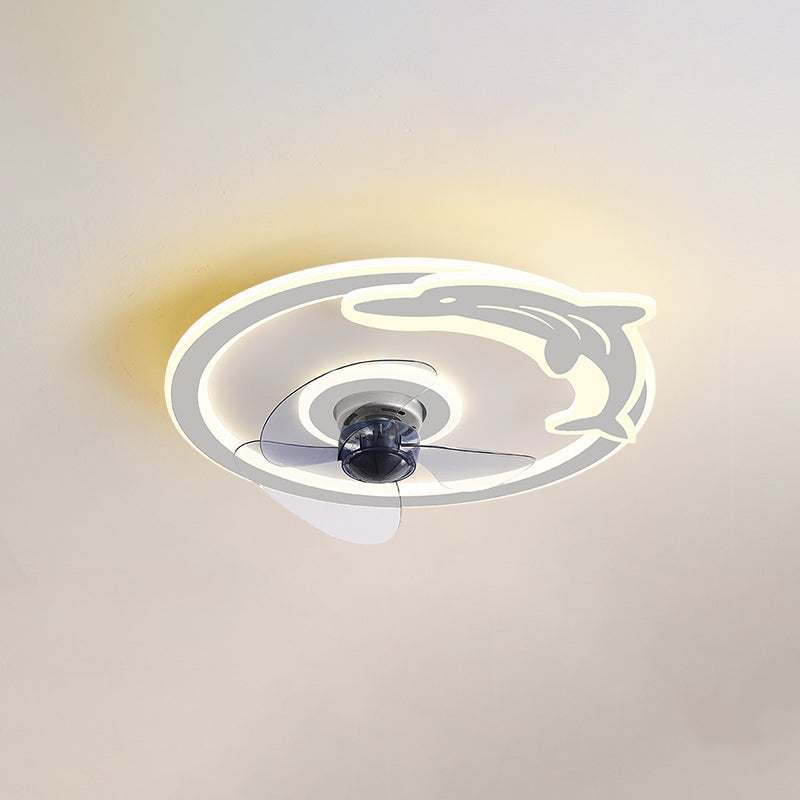 Children LED Ceiling Fan Light Round Ceiling Mount Lamp with Acrylic Shade for Kid's Room