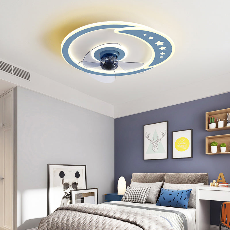 Children LED Ceiling Fan Light Round Ceiling Mount Lamp with Acrylic Shade for Kid's Room