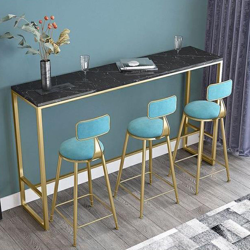 Stone Bar Dining Table Glam Rectangle Bar Table with Trestle Pedestal for Miik Tea Shop