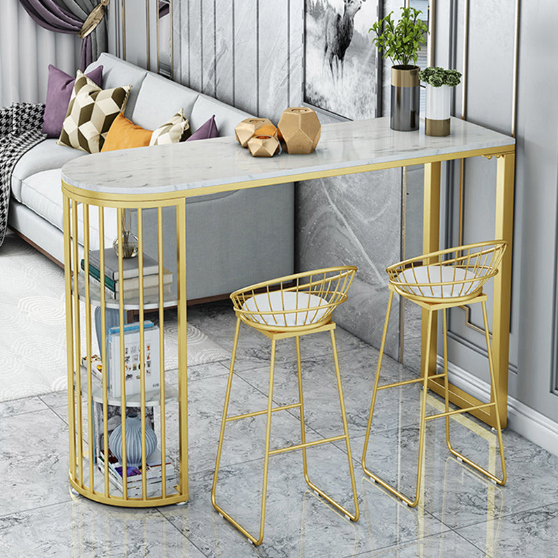 Stone Bar Dining Table Glam Style Rectangle Bar Table with Double Pedestal for Dining Room