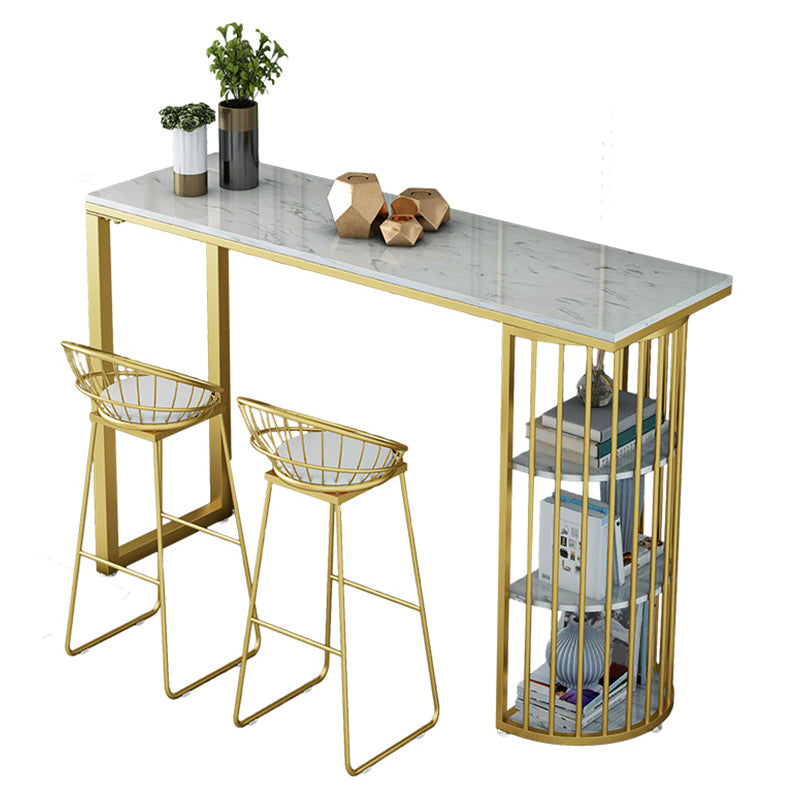 Stone Bar Dining Table Glam Style Rectangle Bar Table with Double Pedestal for Dining Room