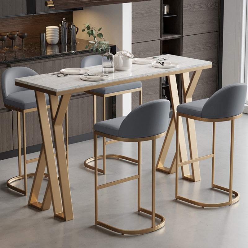 Stone Bar Dining Table Modern Rectangle Bar Table with 4 Legs Pedestal for Dining Room