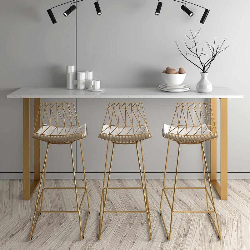 Glam Style Rectangle Stone Bar Table 42-inch Height Gold Sled Pedestal Bistro Table