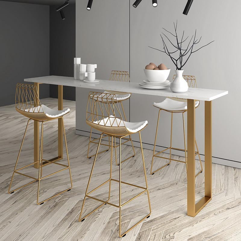 Glam Style Rectangle Stone Bar Table 42-inch Height Gold Sled Pedestal Bistro Table