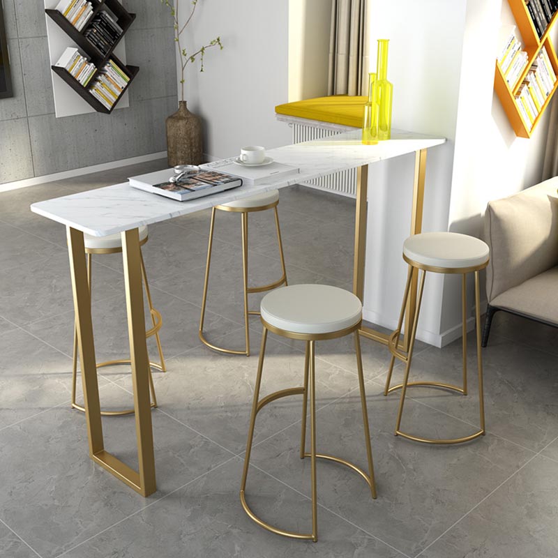 Glam Style Rectangle Stone Bar Table 42-inch Height Gold Sled Pedestal Bistro Table