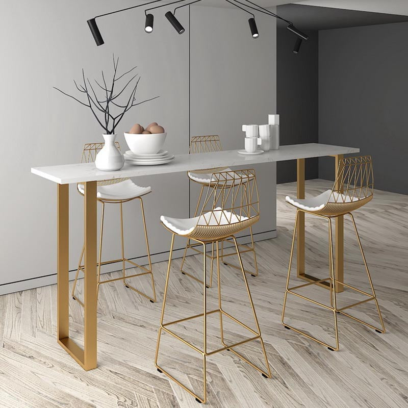 Glam Style Rectangle Stone Bar Table 42-inch Height Gold Sled Pedestal Bistro Table
