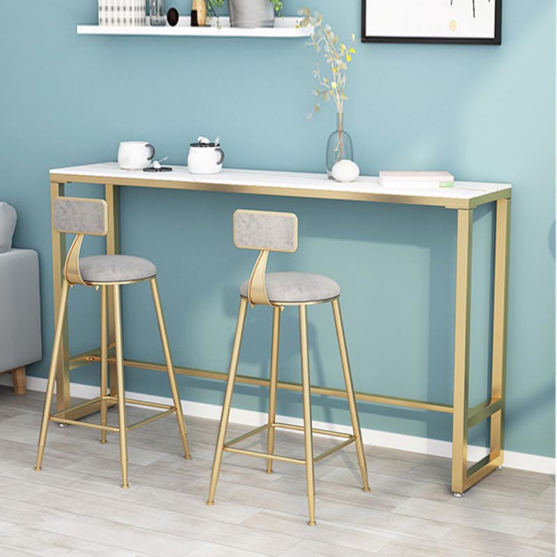 Stone Top Glam Cocktail Bar Table 42-inch Height Gold Base Pub Table