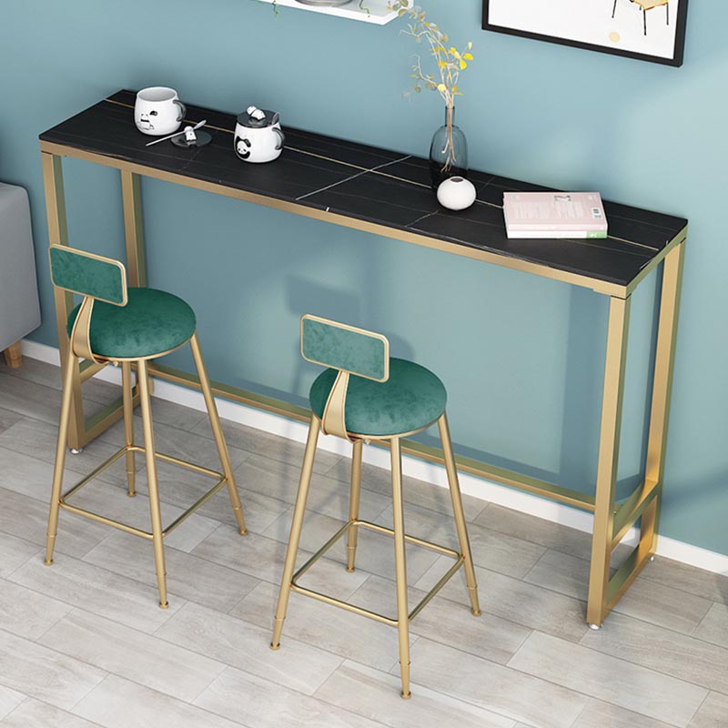 Stone Top Glam Cocktail Bar Table 42-inch Height Gold Base Pub Table