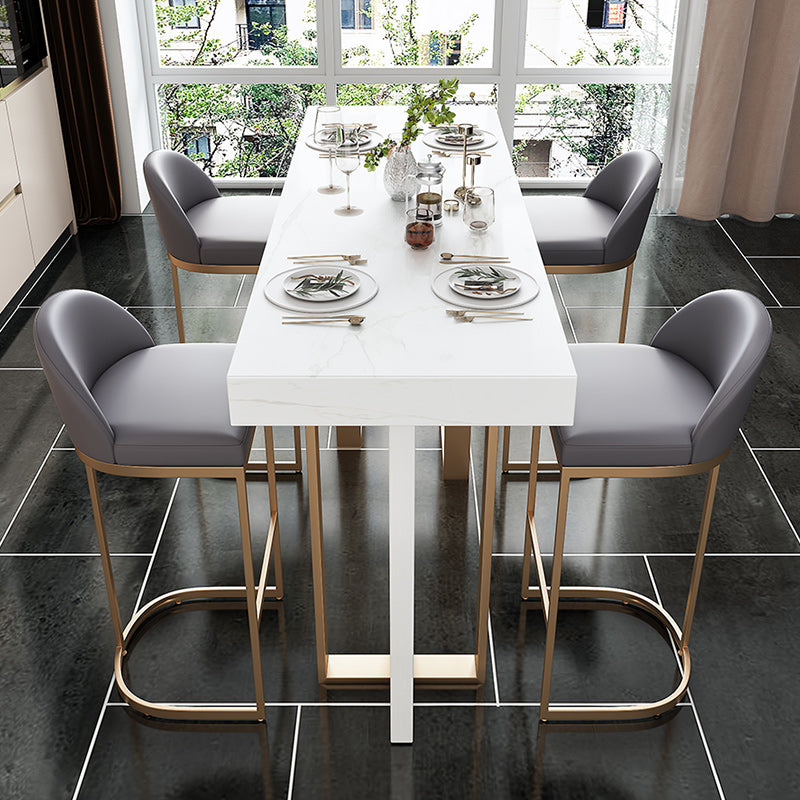 Stone Bar Dining Table Glam Rectangle Bar Table with 3 Legs Pedestal for Balcony Kitchen
