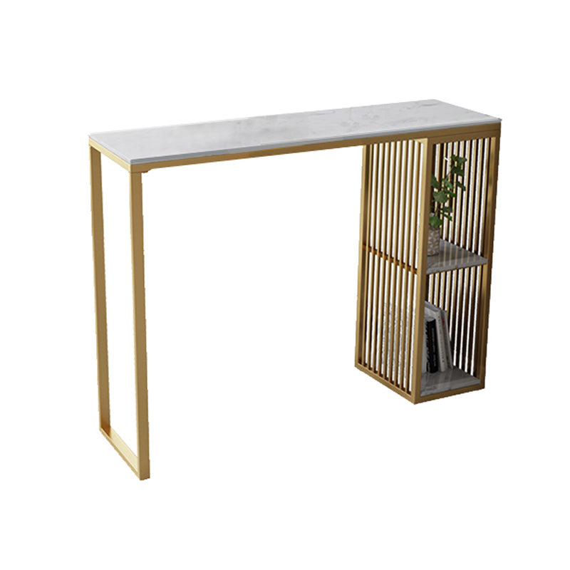 Stone Bar Dining Table Glam Rectangle Bar Table with Double Pedestal for Kitchen Porch
