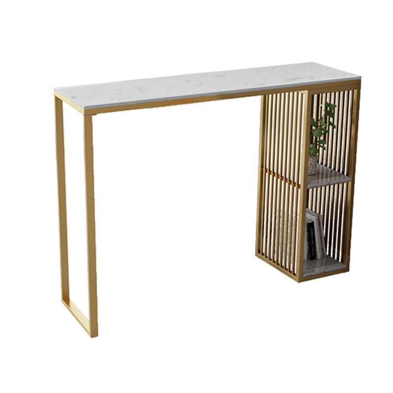 Stone Bar Dining Table Glam Rectangle Bar Table with Double Pedestal for Kitchen Porch