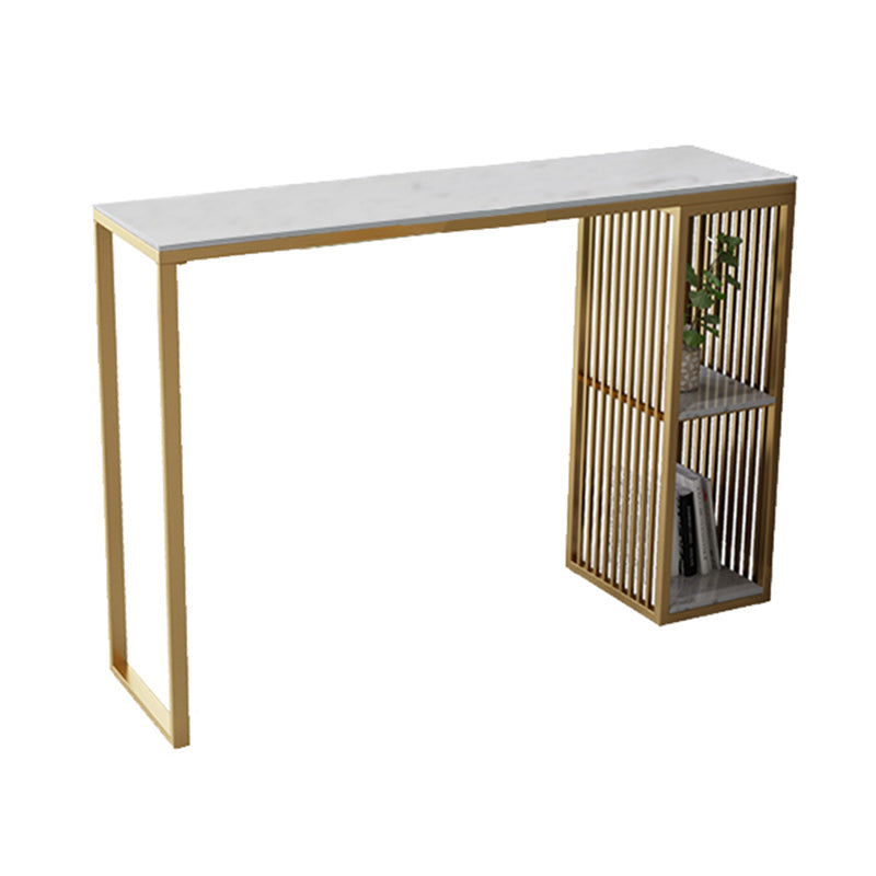 Stone Bar Dining Table Glam Rectangle Bar Table with Double Pedestal for Kitchen Porch