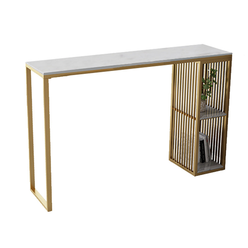 Stone Bar Dining Table Glam Rectangle Bar Table with Double Pedestal for Kitchen Porch