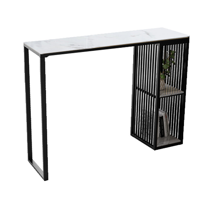 Stone Bar Dining Table Glam Rectangle Bar Table with Double Pedestal for Kitchen Porch