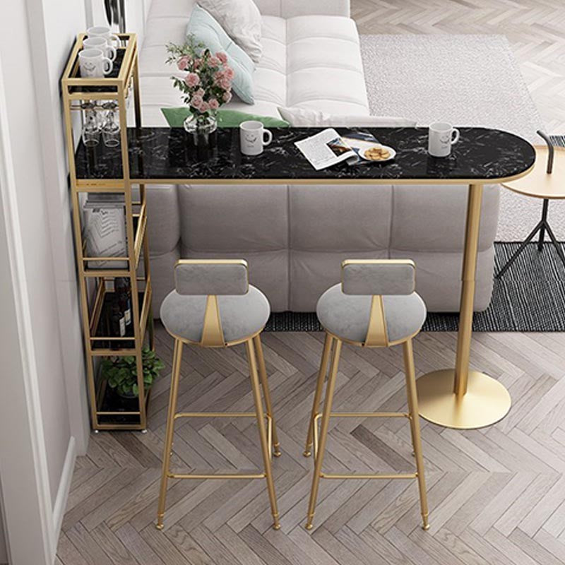 Contemporary Bar Table Stone Top Indoor Bistro Table with Storage Rack