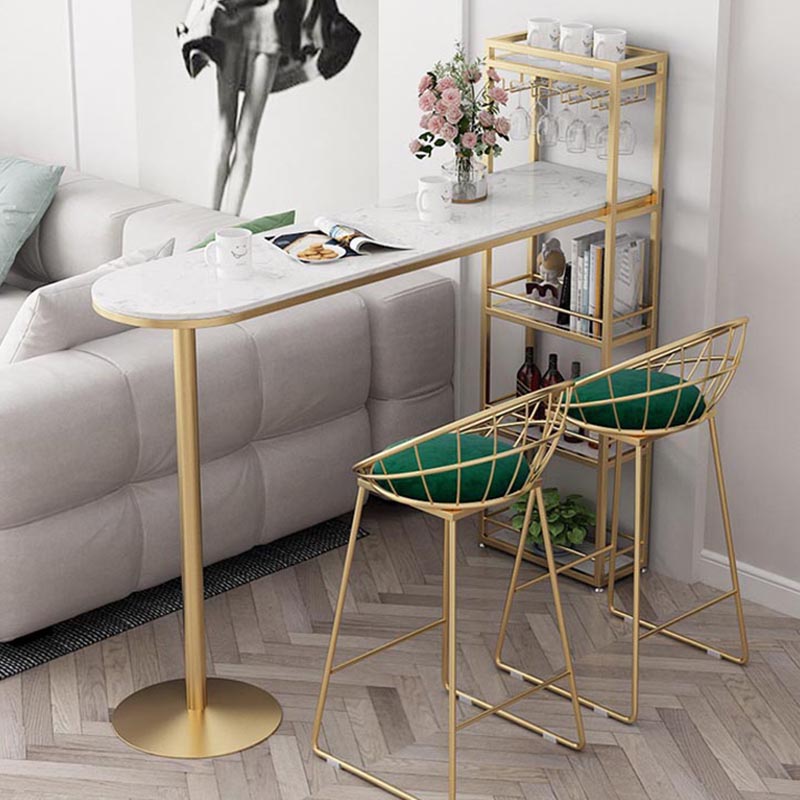 Contemporary Bar Table Stone Top Indoor Bistro Table with Storage Rack