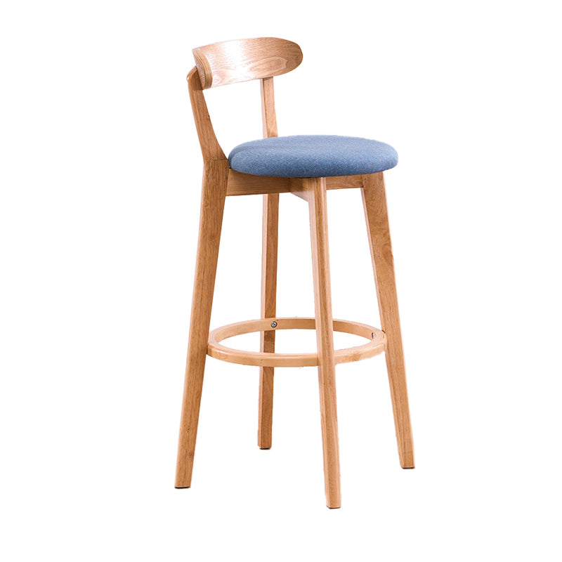 Scandinavian Upholstered Footrest Low Back Stool 27.55'' Beech Bar Stool