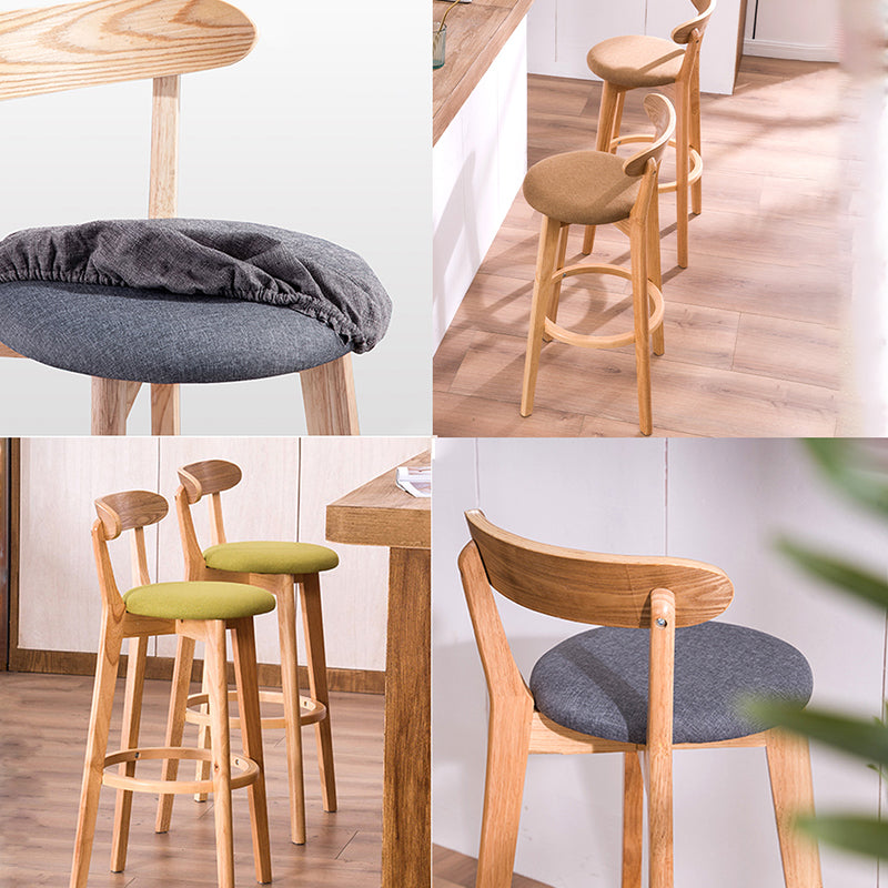 Scandinavian Upholstered Footrest Low Back Stool 27.55'' Beech Bar Stool