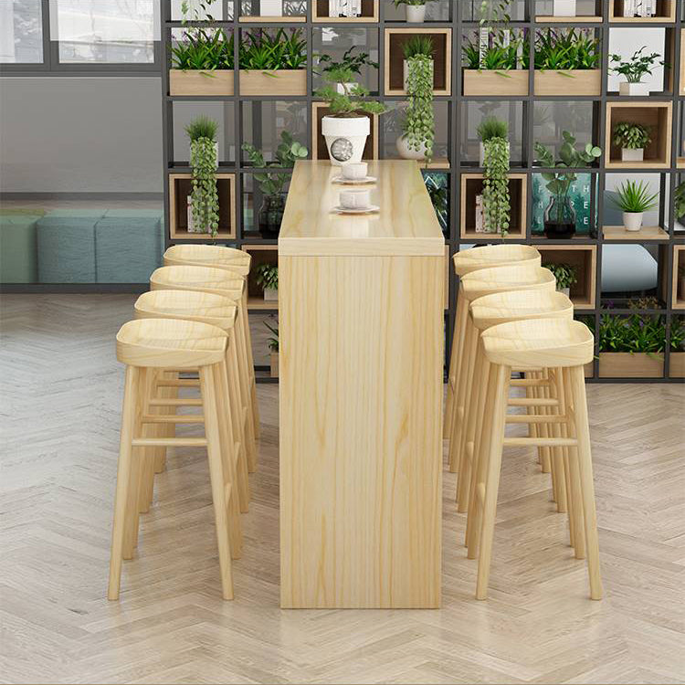 Modern Rectangle Solid Wood Bar Table Set 1/5/9 Pieces Counter Table with Backless Stools